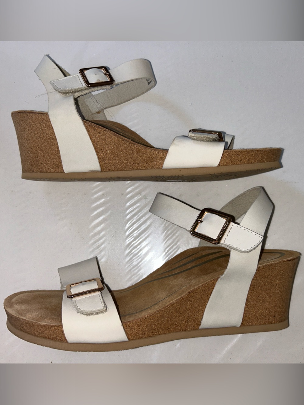 Aetrex Lexa Quarter Strap Wedge Sandals in Ivory / White Leather